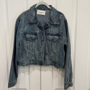 Mustard Seed Jean Jacket Denim Distressed Raw Hem Blue Women Size S
